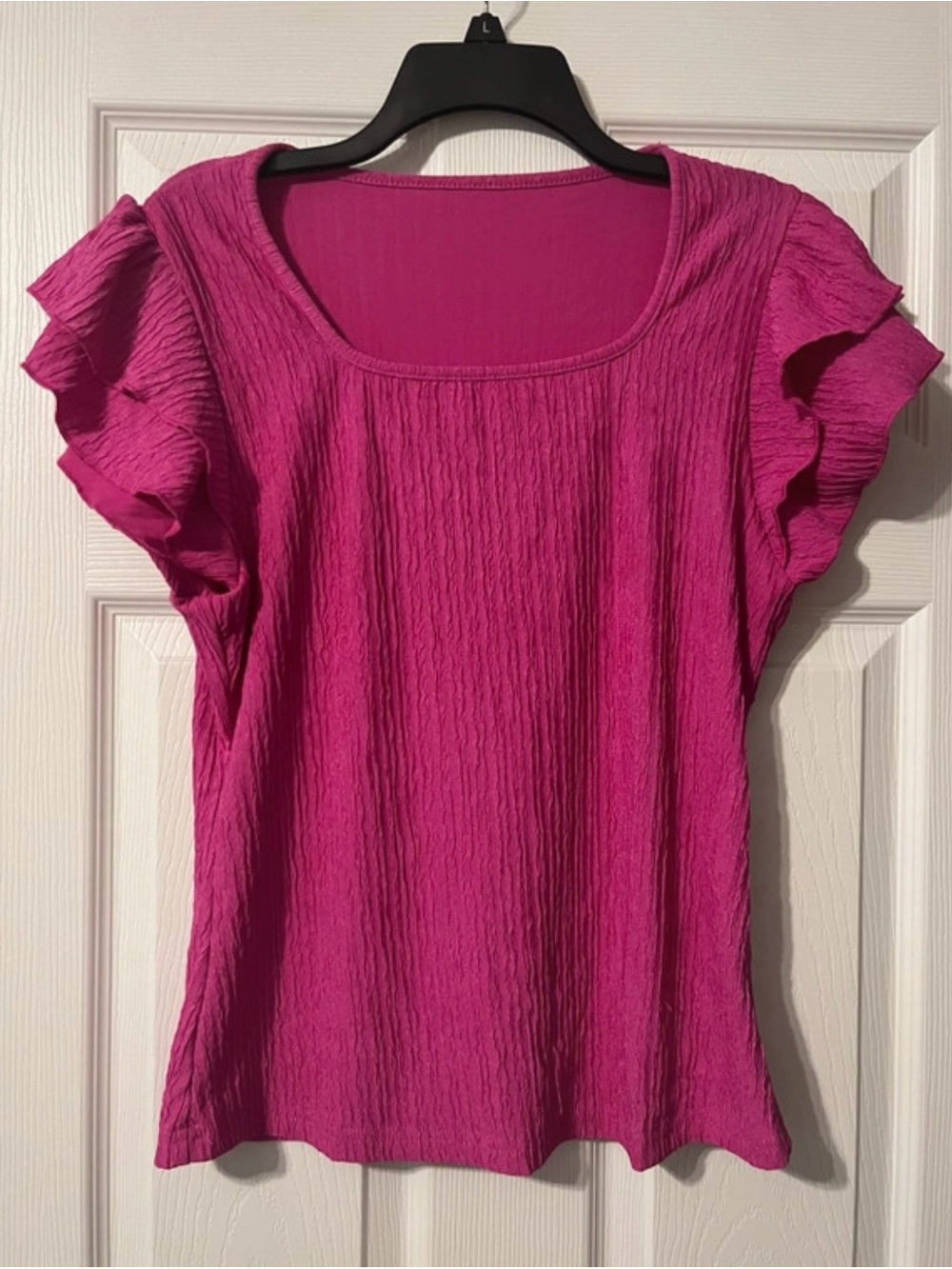 Womens Fuchsia Flutter Sleeve Top